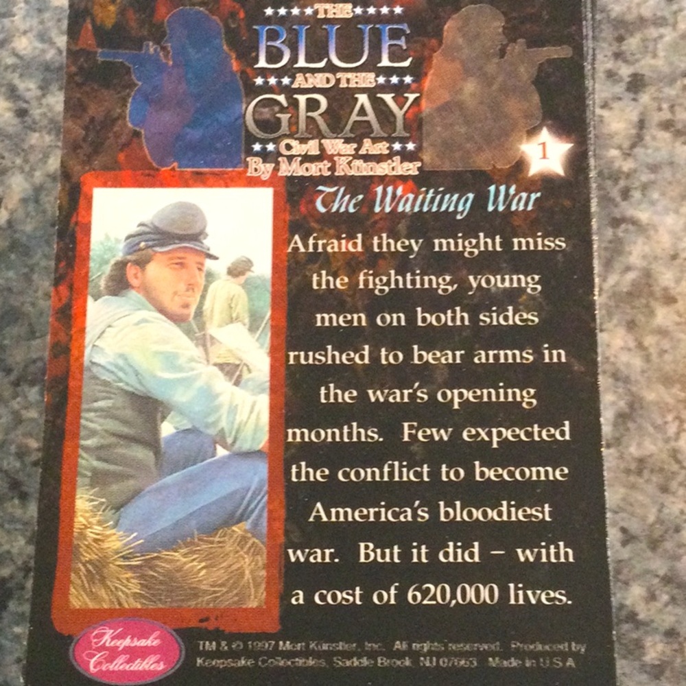 The Blue and the Gray Civil War cards by artist Mort Kunstler. 1997.  Set of 72